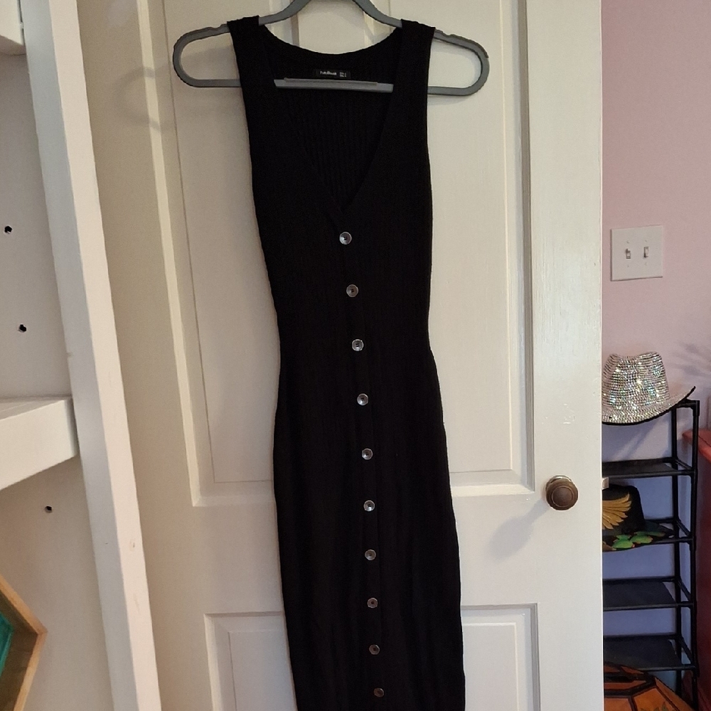 PattyBoutik Black Button-Down Midi Dress